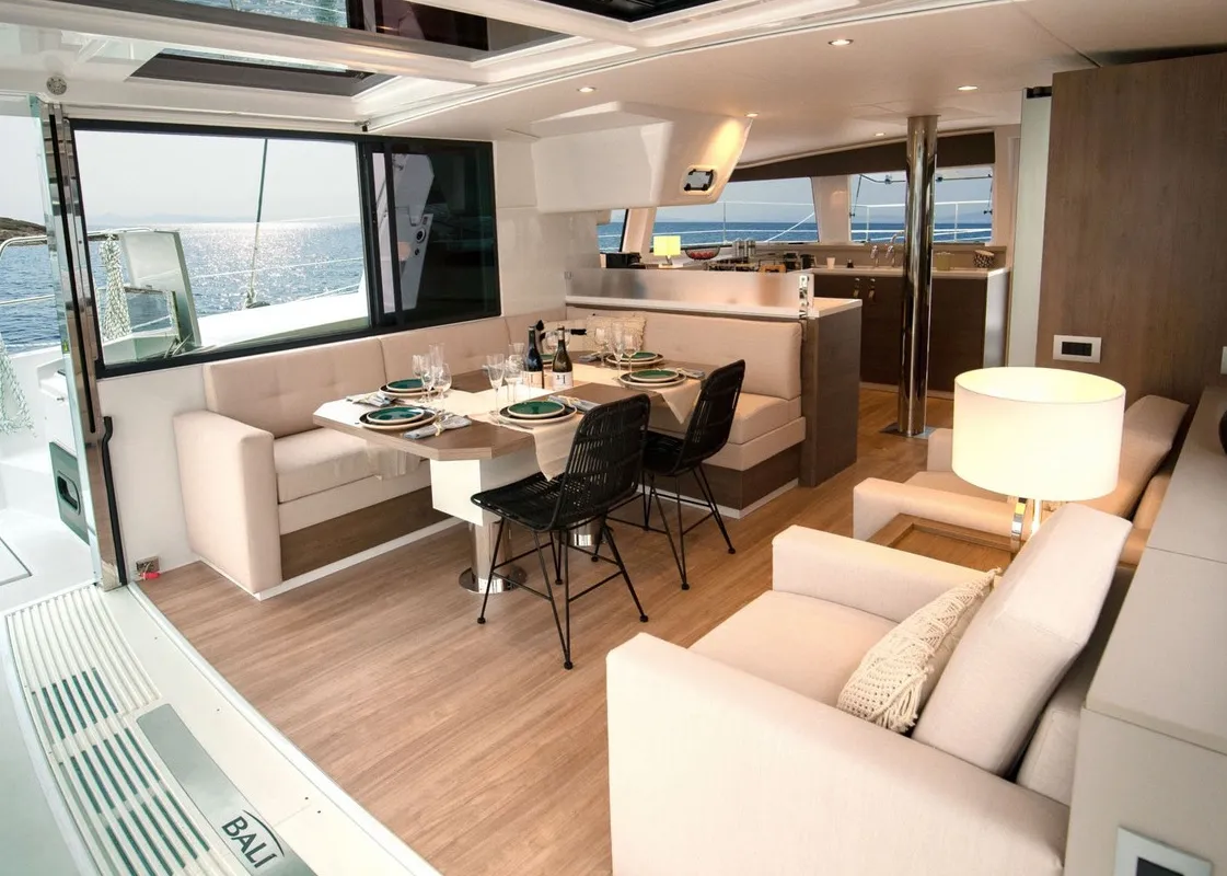 Salon of OLIVIA, a Bali 4.4 catamaran at Sant Antoni de Portmany, Spain