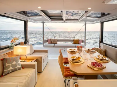 Salon of OLIVIA, a Bali 4.4 catamaran at Sant Antoni de Portmany, Spain