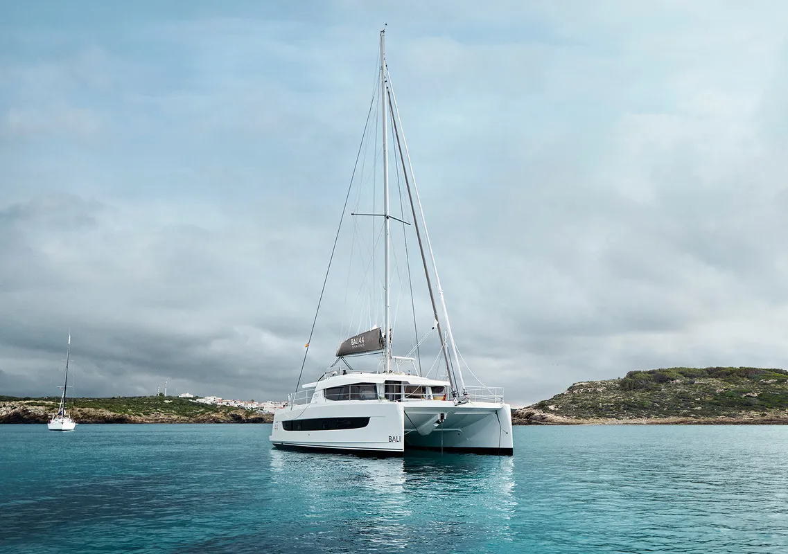 Exterior view of OLIVIA, a Bali 4.4 catamaran at Sant Antoni de Portmany, Spain