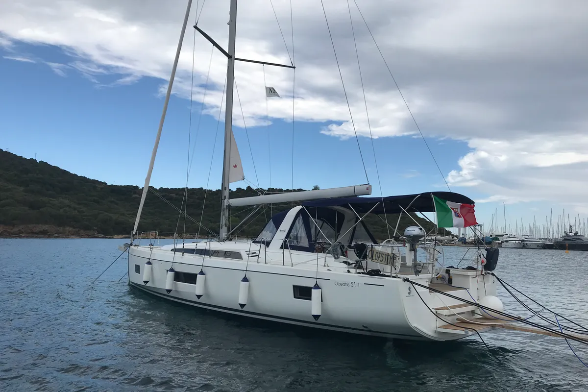 Exterior view of Gacrux, a Beneteau Oceanis 51.1 sailboat at Rosignano Solvay, Italy
