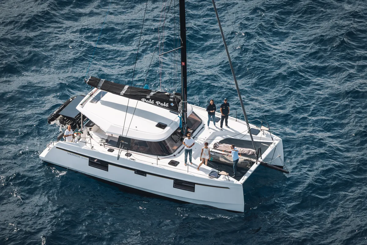 Exterior view of Polé Polé, a Nautitech 40 Open catamaran at Grimaud, France