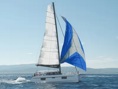 Exterior view of Polé Polé, a Nautitech 40 Open catamaran at Grimaud, France