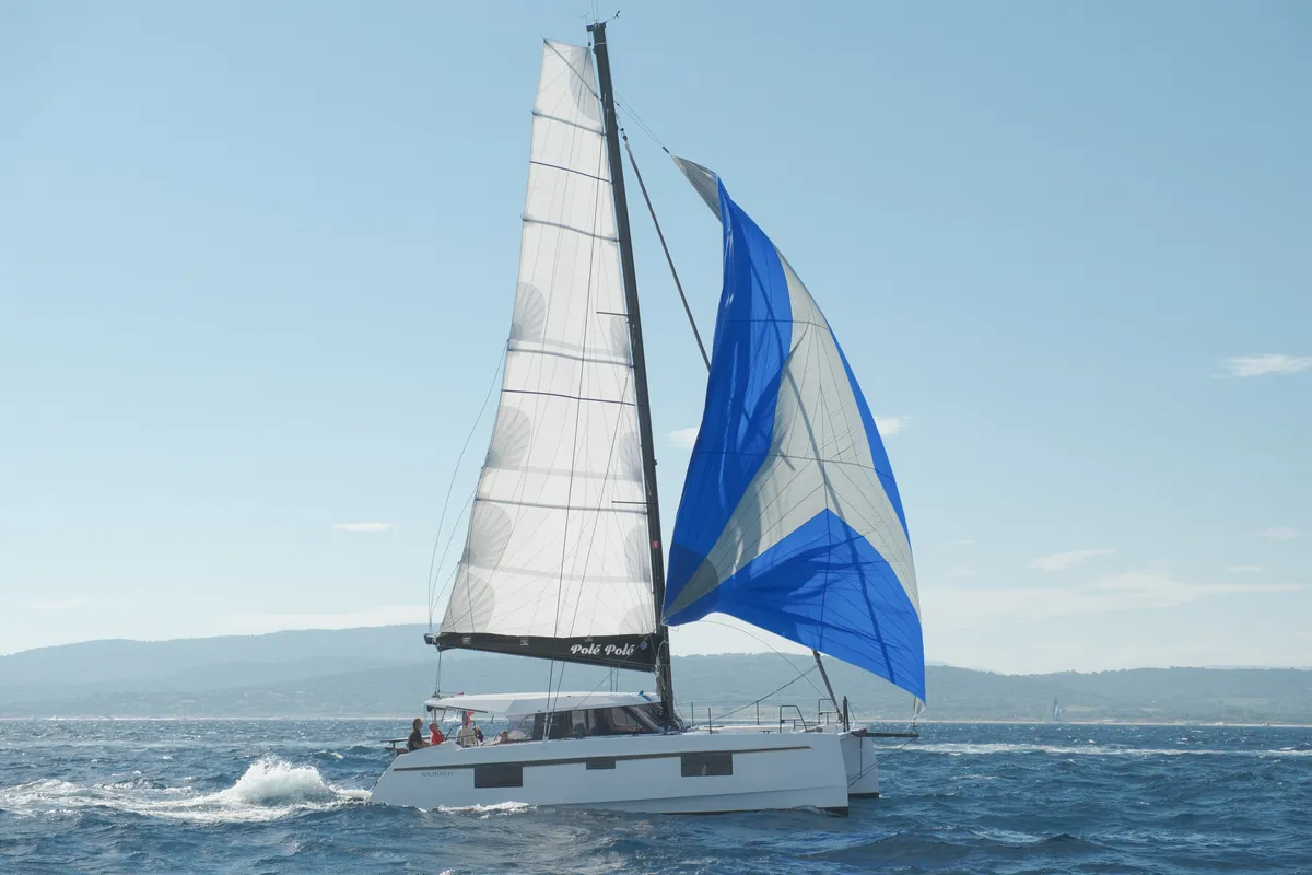 Exterior view of Polé Polé, a Nautitech 40 Open catamaran at Grimaud, France
