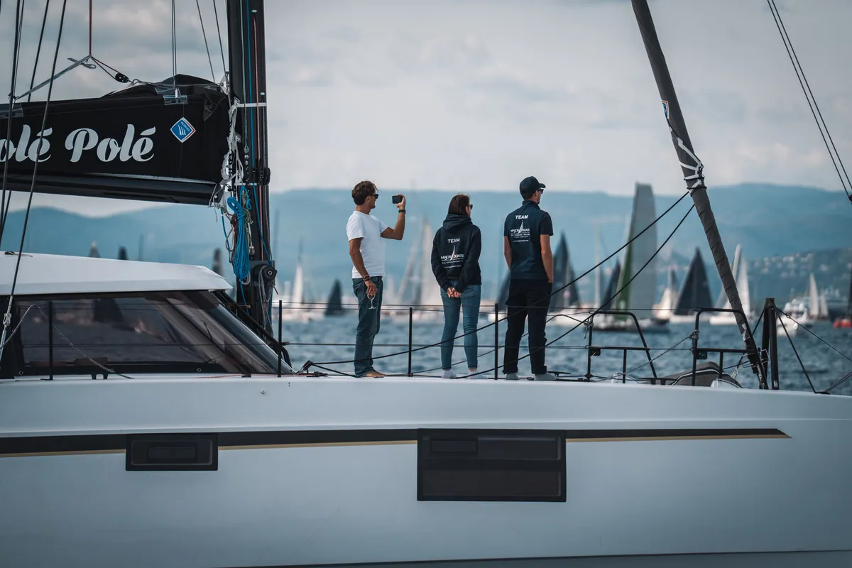 Deck of Polé Polé, a Nautitech 40 Open catamaran at Grimaud, France