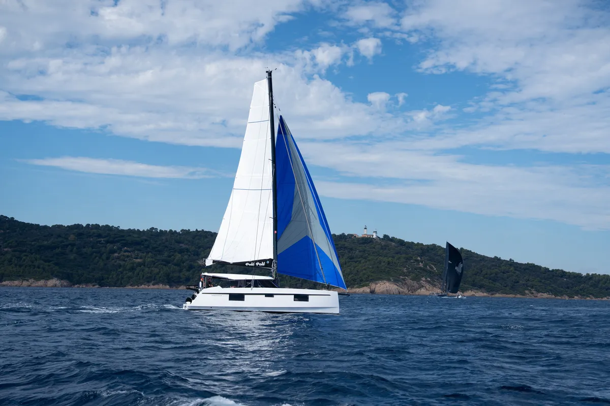 Deck of Polé Polé, a Nautitech 40 Open catamaran at Grimaud, France