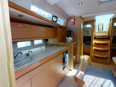 Galley of Kosmopolitan, a Dufour 460 GL sailboat at Municipal Unit of Apollonioi, Greece