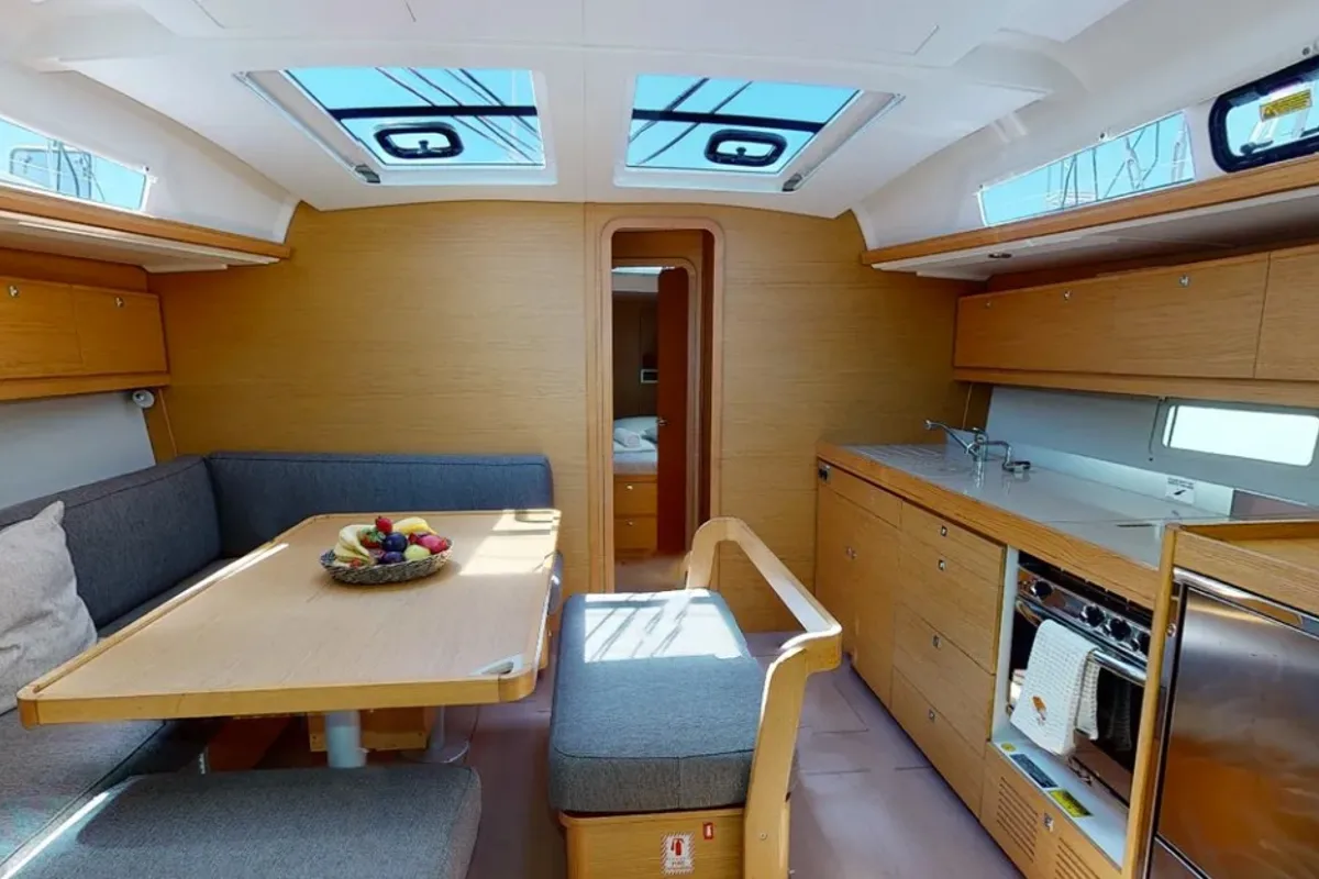Salon of Kosmopolitan, a Dufour 460 GL sailboat at Municipal Unit of Apollonioi, Greece