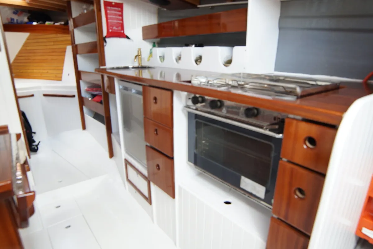 Galley of Black Bird, a Unknown Pilot Cutter sailboat at Pula, Croatia