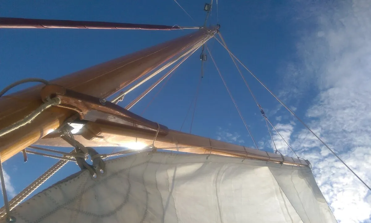 Deck of Black Bird, a Unknown Pilot Cutter sailboat at Pula, Croatia