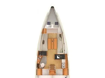 Floor plan of Mon Amour, a Jeanneau Sun Odyssey 349 sailboat at Tonnarella, Italy