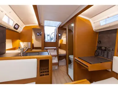 Galley of Mon Amour, a Jeanneau Sun Odyssey 349 sailboat at Tonnarella, Italy