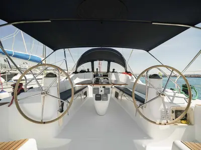 Cockpit of Ema, a Jeanneau Sun Odyssey 42i sailboat at Tribunj, Croatia