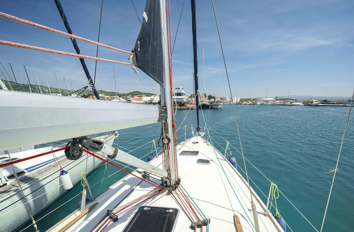 Deck of Ema, a Jeanneau Sun Odyssey 42i sailboat at Tribunj, Croatia