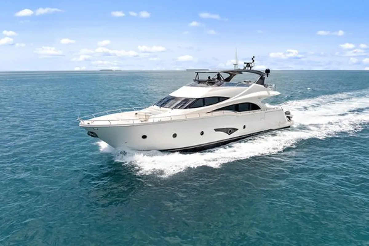 Exterior view of After Parr T, a Marquis 720 Flybridge motor yacht at Stock Island, United States