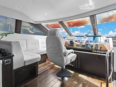 Cockpit of After Parr T, a Marquis 720 Flybridge motor yacht at Stock Island, United States