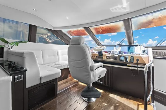 Cockpit of After Parr T, a Marquis 720 Flybridge motor yacht at Stock Island, United States
