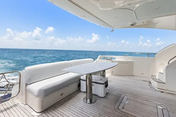 Deck of After Parr T, a Marquis 720 Flybridge motor yacht at Stock Island, United States