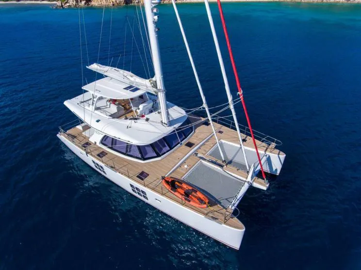 Serenity, a Sunreef 60 catamaran at Lavreotiki, Greece