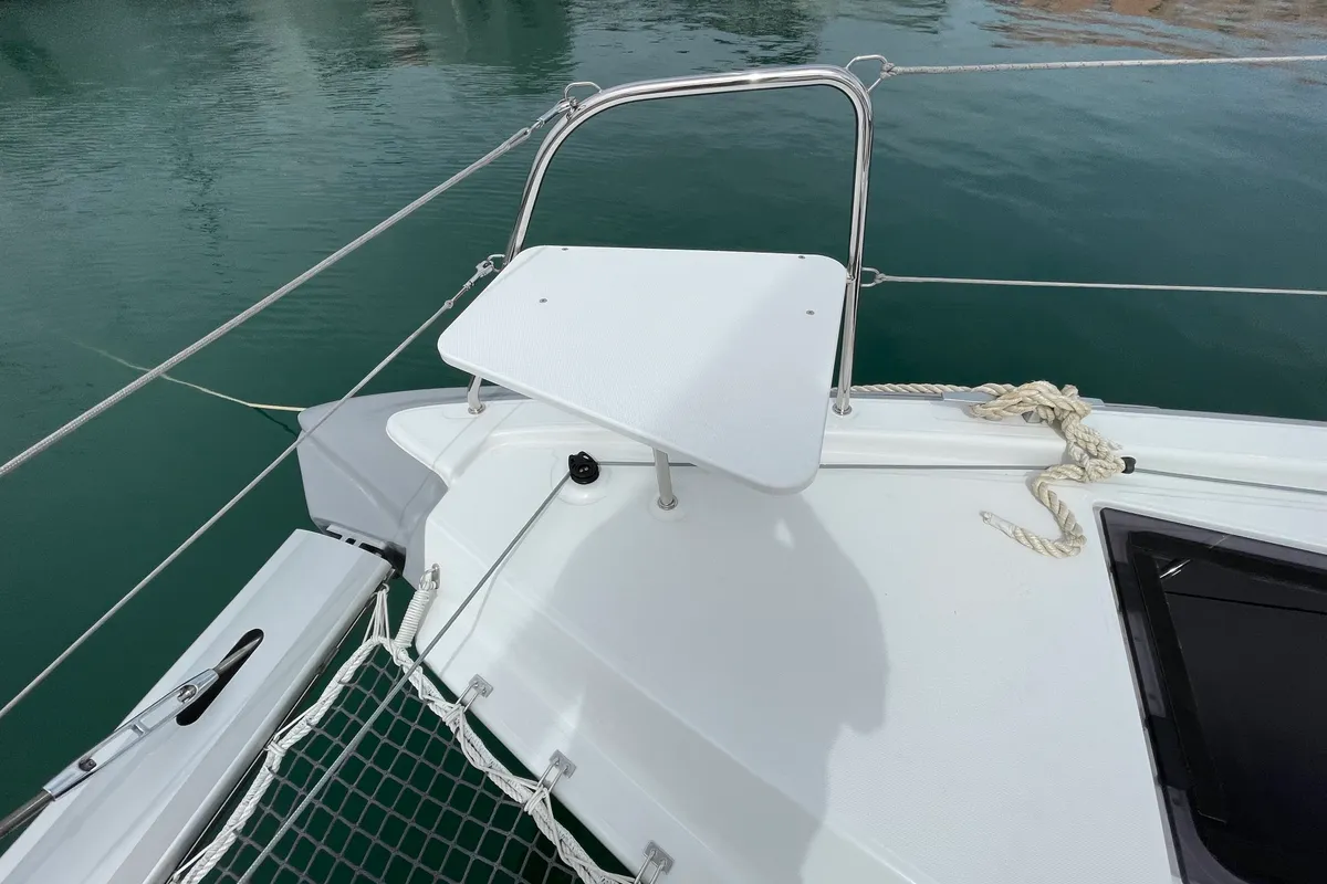 Deck of Saona, a Excess 11 catamaran at Ibiza, Spain