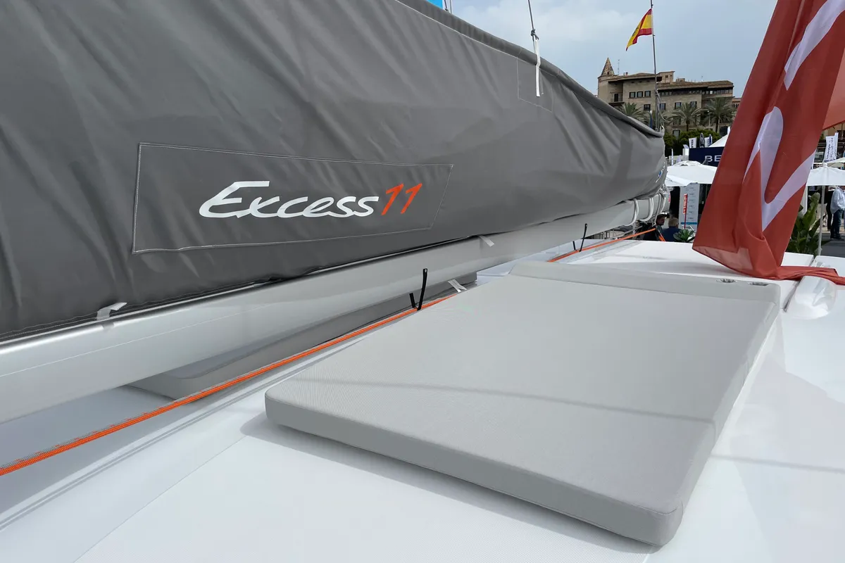 Deck of Saona, a Excess 11 catamaran at Ibiza, Spain
