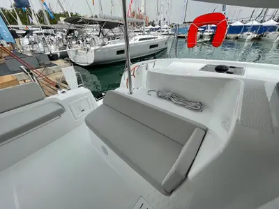 Deck of Saona, a Excess 11 catamaran at Ibiza, Spain