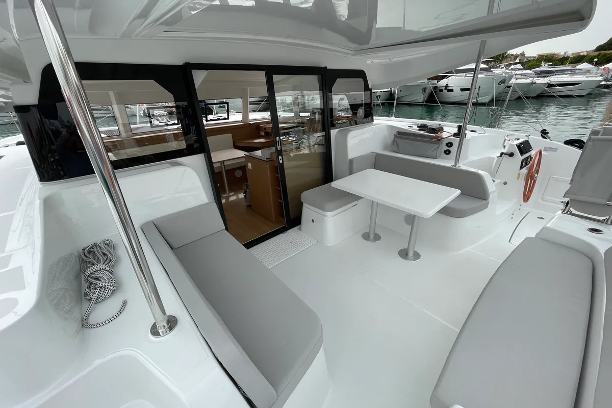 Salon of Saona, a Excess 11 catamaran at Ibiza, Spain