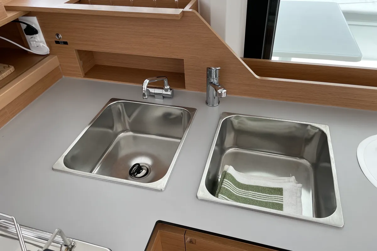 Galley of Saona, a Excess 11 catamaran at Ibiza, Spain