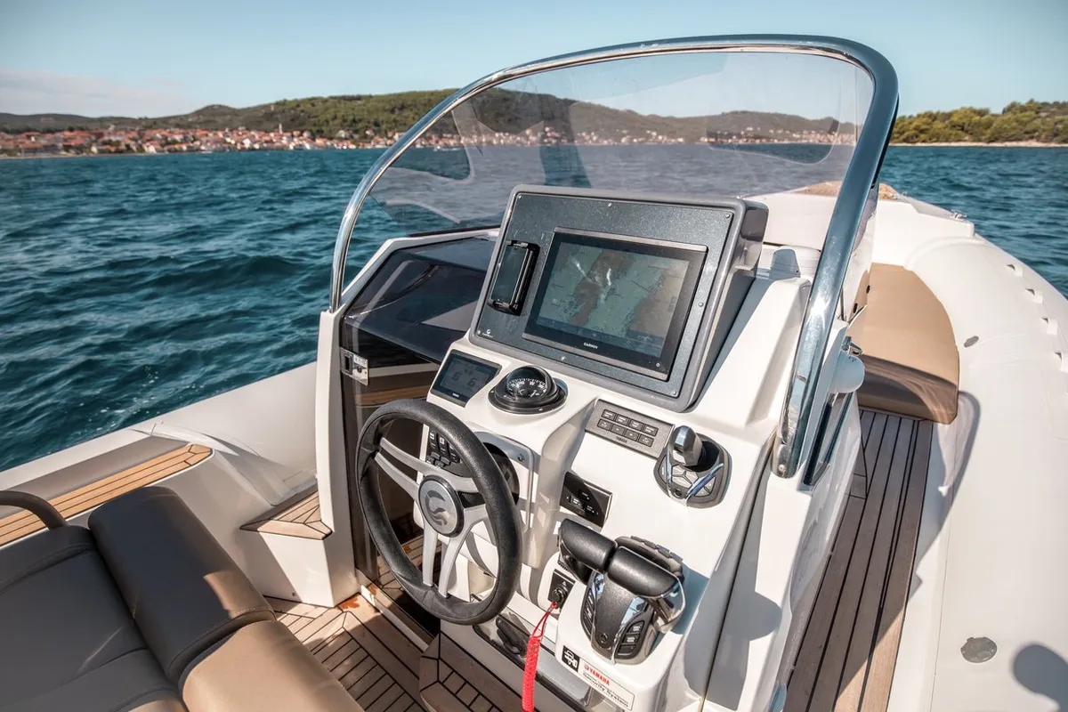 Cockpit of Biba, a Capelli Tempest 1000 OPEN RIB at Sukošan, Croatia