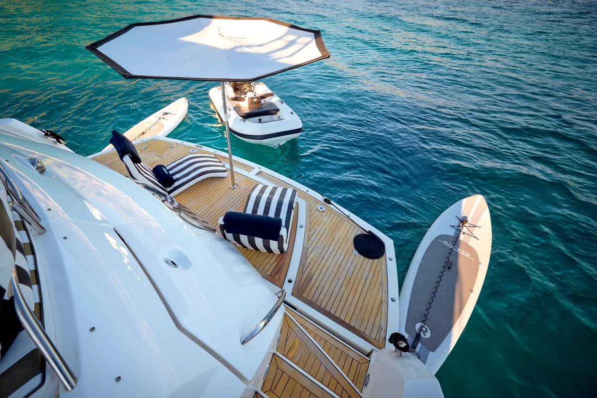 Deck of Ghost, a Sunseeker Predator 72 motor yacht at Grad Kaštela, Croatia