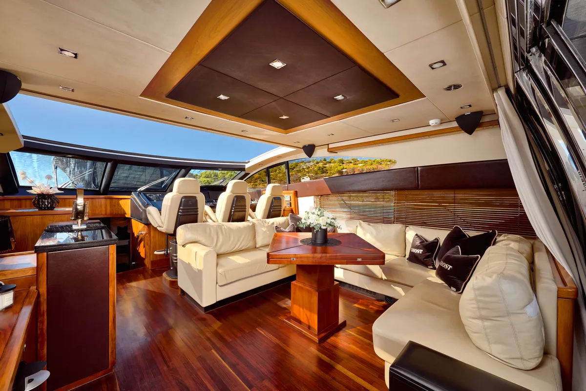 Salon of Ghost, a Sunseeker Predator 72 motor yacht at Grad Kaštela, Croatia