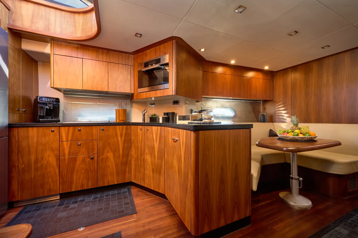 Galley of Ghost, a Sunseeker Predator 72 motor yacht at Grad Kaštela, Croatia