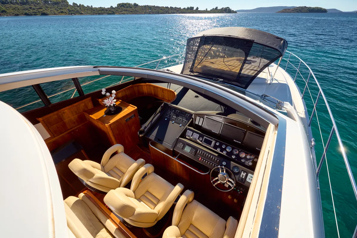 Deck of Ghost, a Sunseeker Predator 72 motor yacht at Grad Kaštela, Croatia