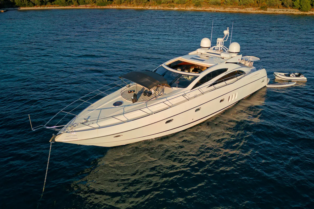 Exterior view of Ghost, a Sunseeker Predator 72 motor yacht at Grad Kaštela, Croatia