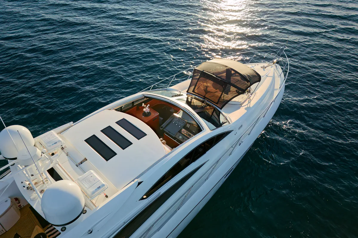 Exterior view of Ghost, a Sunseeker Predator 72 motor yacht at Grad Kaštela, Croatia