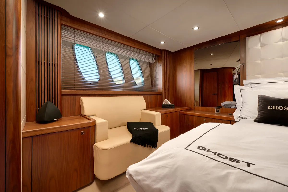 Cabin on Ghost, a Sunseeker Predator 72 motor yacht at Grad Kaštela, Croatia