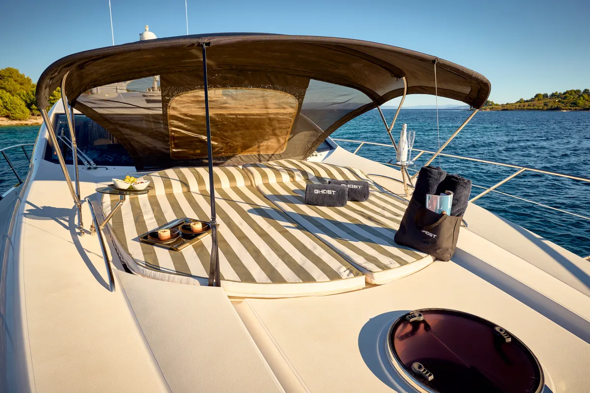 Deck of Ghost, a Sunseeker Predator 72 motor yacht at Grad Kaštela, Croatia
