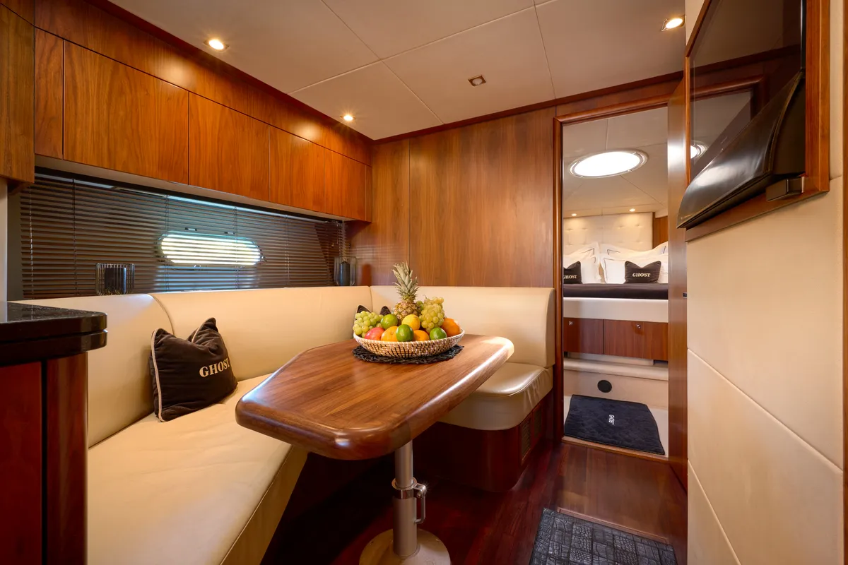 Salon of Ghost, a Sunseeker Predator 72 motor yacht at Grad Kaštela, Croatia