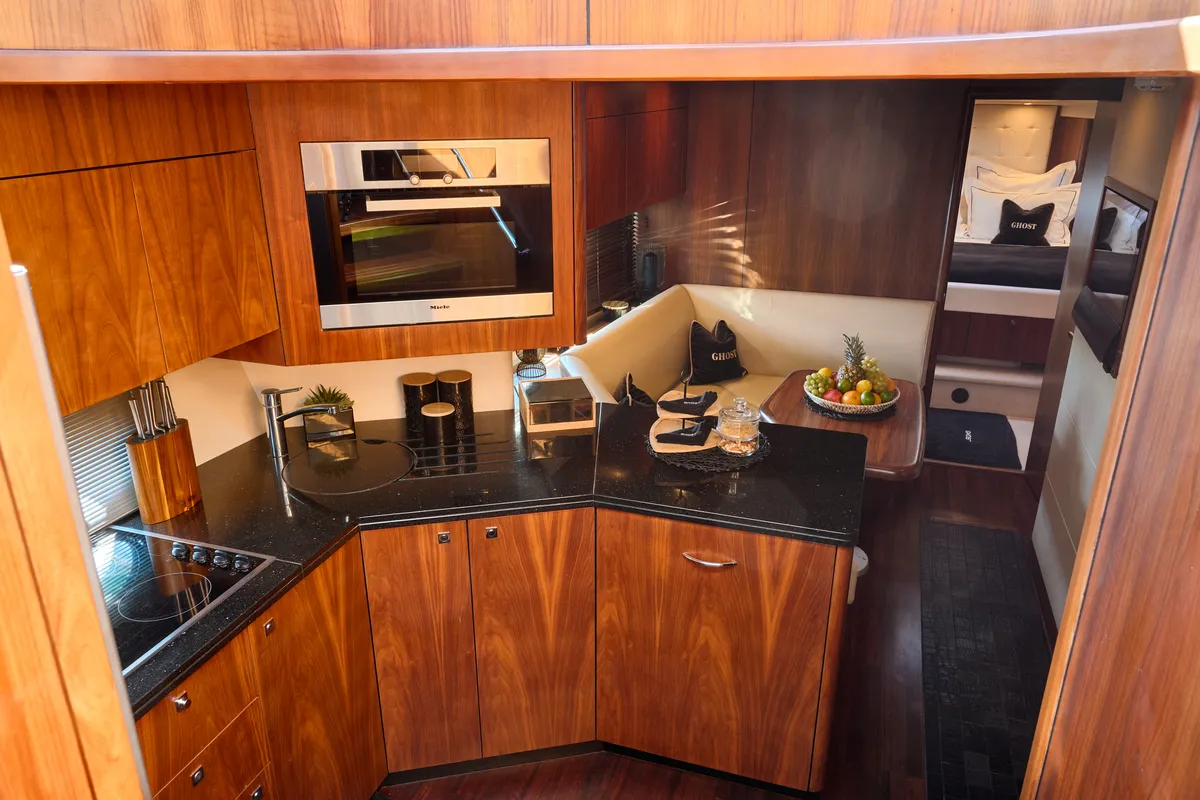 Galley of Ghost, a Sunseeker Predator 72 motor yacht at Grad Kaštela, Croatia