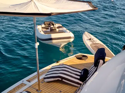 Deck of Ghost, a Sunseeker Predator 72 motor yacht at Grad Kaštela, Croatia