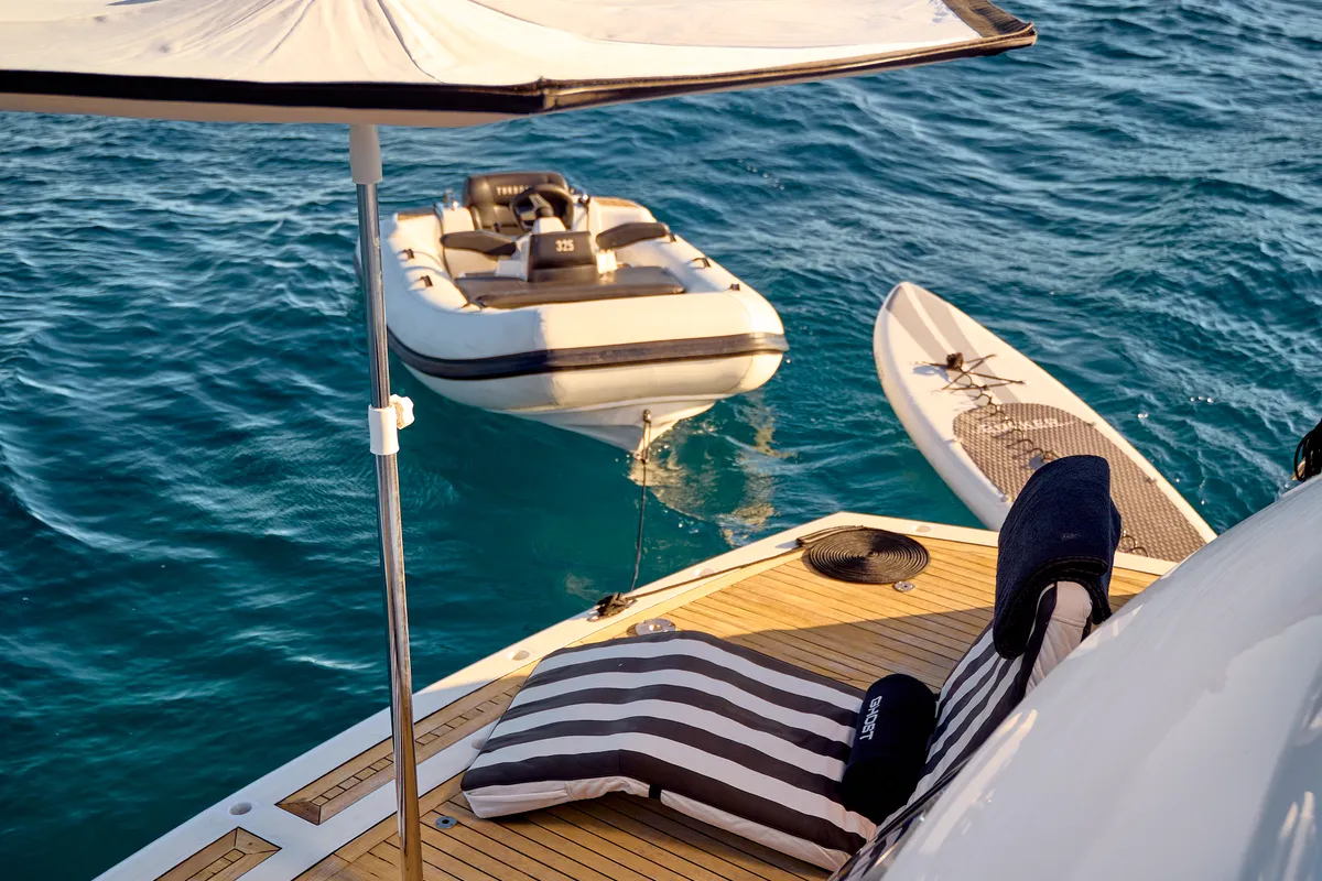 Deck of Ghost, a Sunseeker Predator 72 motor yacht at Grad Kaštela, Croatia