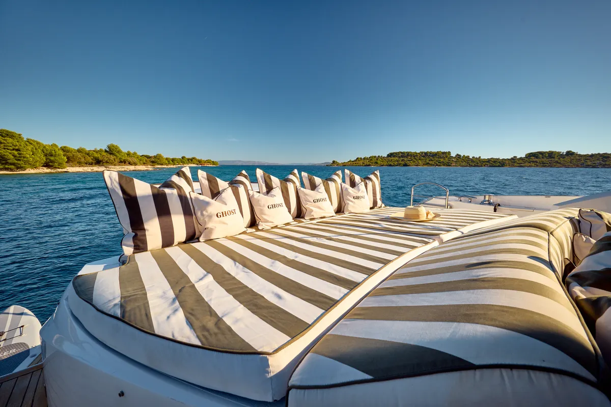 Deck of Ghost, a Sunseeker Predator 72 motor yacht at Grad Kaštela, Croatia