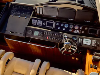 Cockpit of Ghost, a Sunseeker Predator 72 motor yacht at Grad Kaštela, Croatia