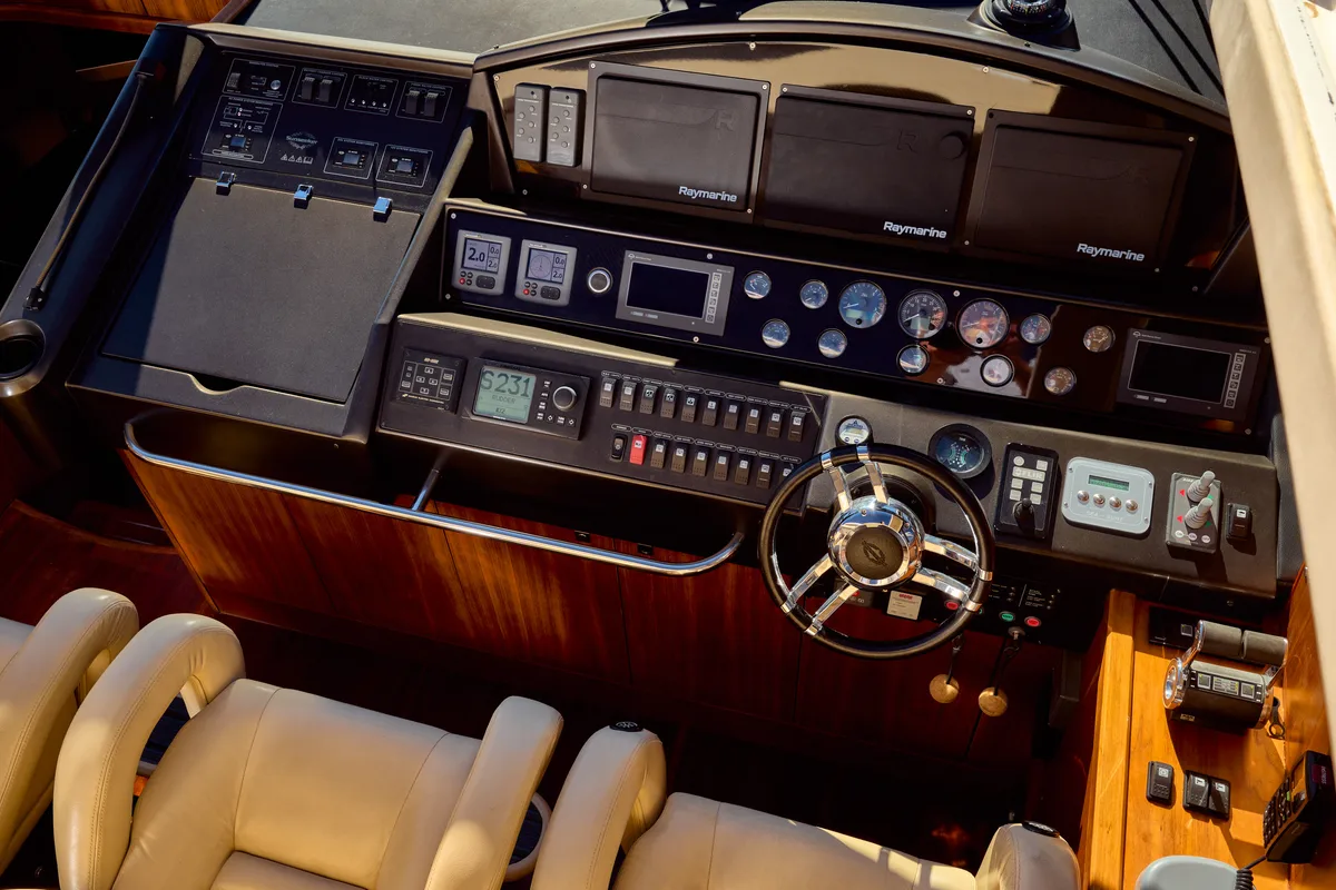 Cockpit of Ghost, a Sunseeker Predator 72 motor yacht at Grad Kaštela, Croatia