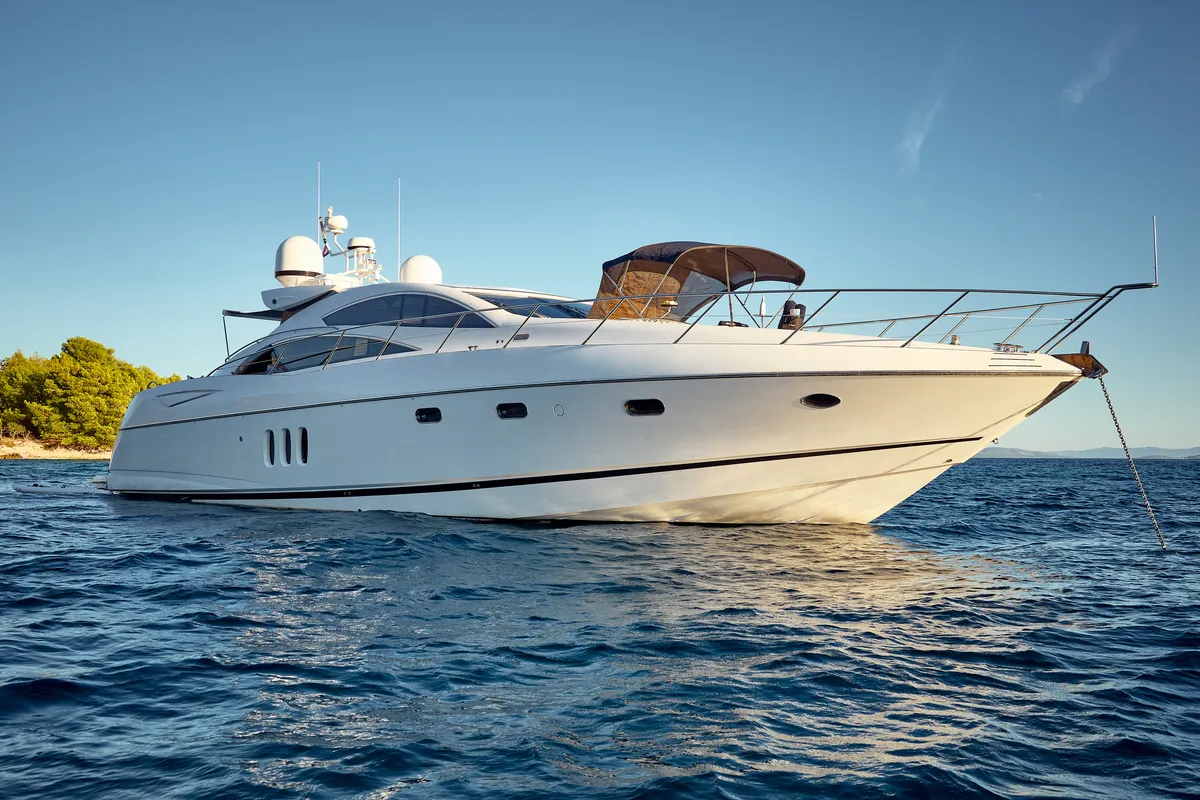 Deck of Ghost, a Sunseeker Predator 72 motor yacht at Grad Kaštela, Croatia