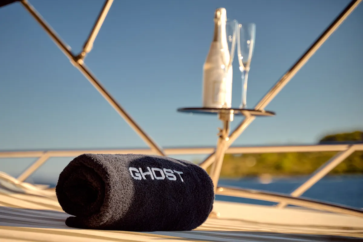 Deck of Ghost, a Sunseeker Predator 72 motor yacht at Grad Kaštela, Croatia