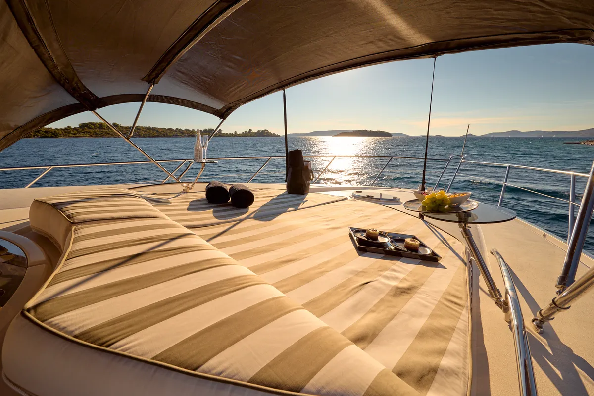 Deck of Ghost, a Sunseeker Predator 72 motor yacht at Grad Kaštela, Croatia