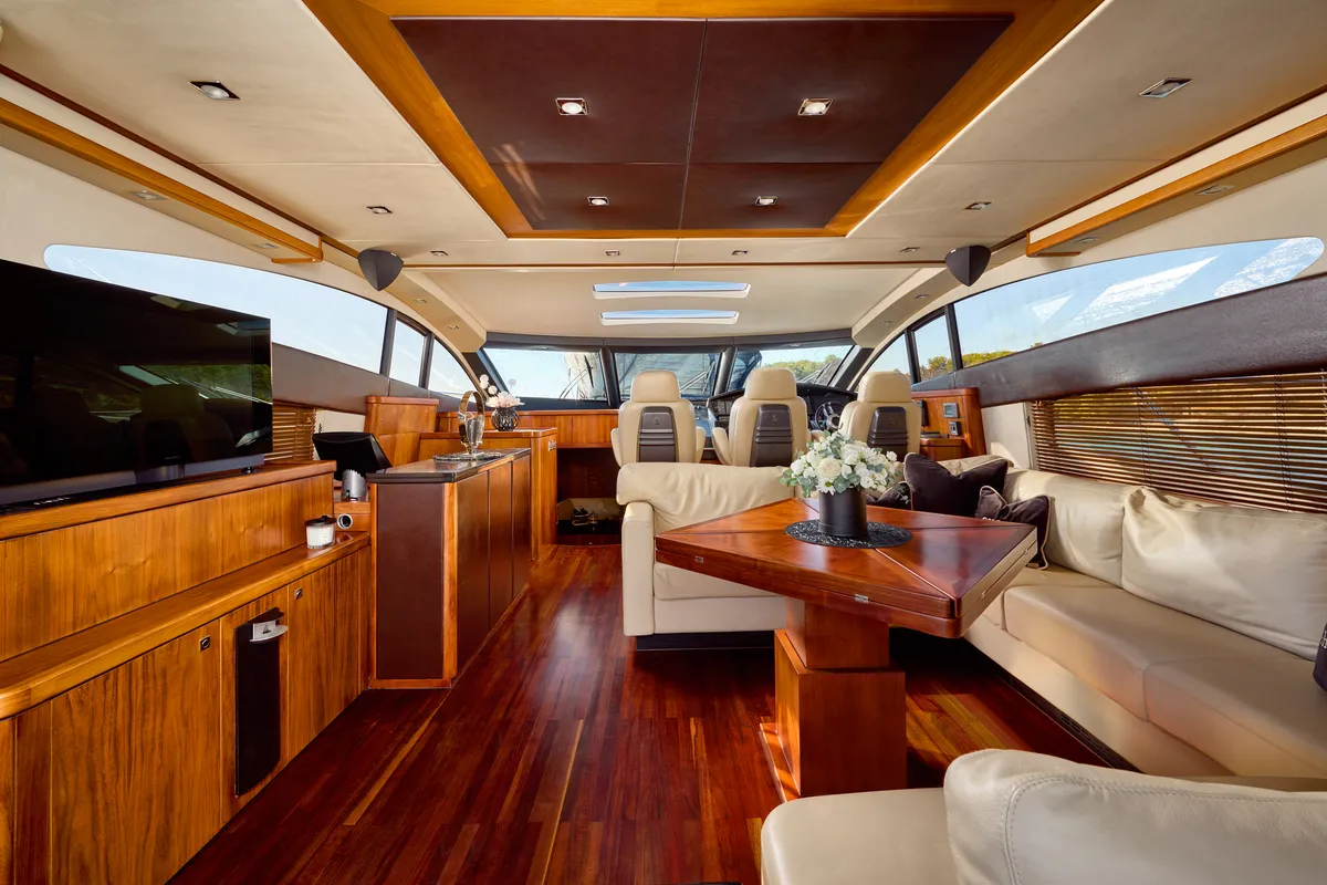 Salon of Ghost, a Sunseeker Predator 72 motor yacht at Grad Kaštela, Croatia