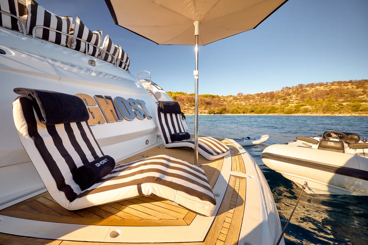 Salon of Ghost, a Sunseeker Predator 72 motor yacht at Grad Kaštela, Croatia