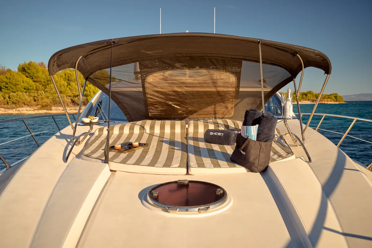 Deck of Ghost, a Sunseeker Predator 72 motor yacht at Grad Kaštela, Croatia