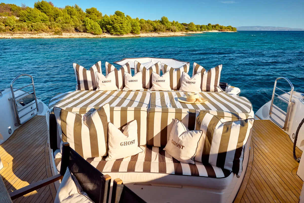 Deck of Ghost, a Sunseeker Predator 72 motor yacht at Grad Kaštela, Croatia